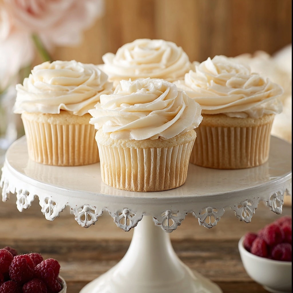 Almond Wedding Cake Cupcakes with Raspberry Filling Recipe - Recipe Image