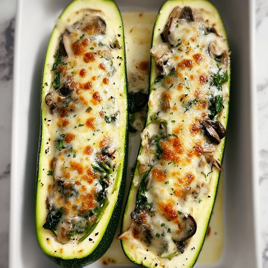 Spinach, Mushroom, and Ricotta Stuffed Zucchini Recipe - Recipe Image
