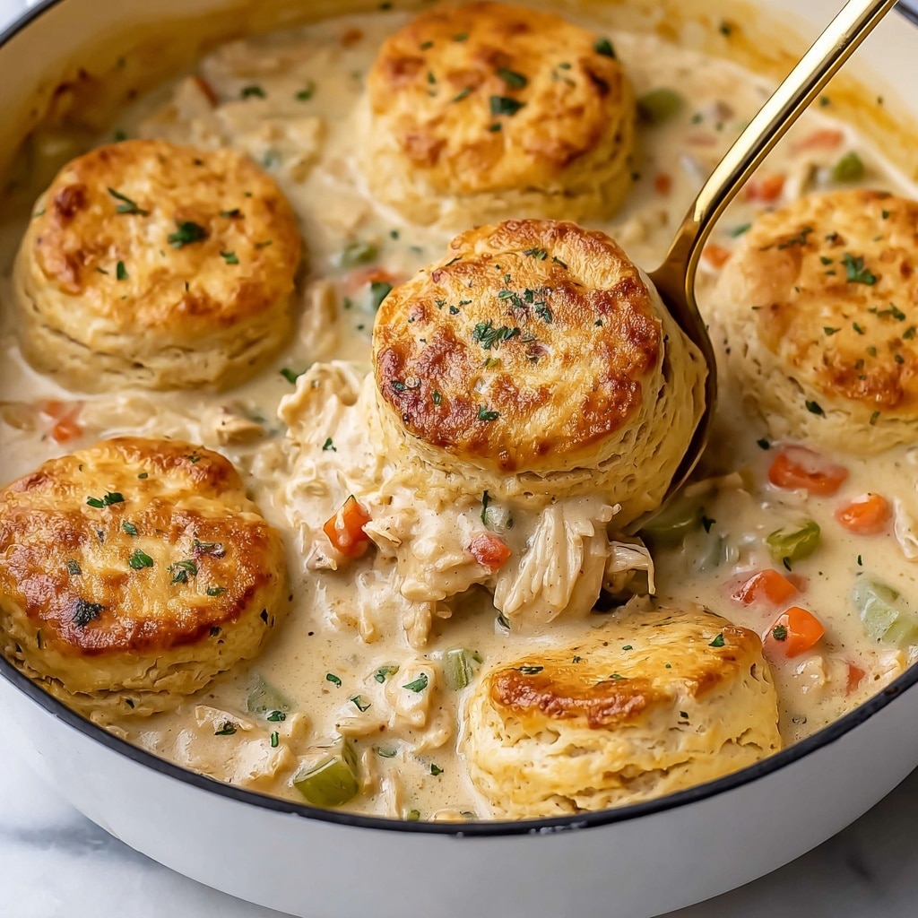 Skillet Chicken Pot Pie with Parmesan Herb Butter Biscuits Recipe - Recipe Image
