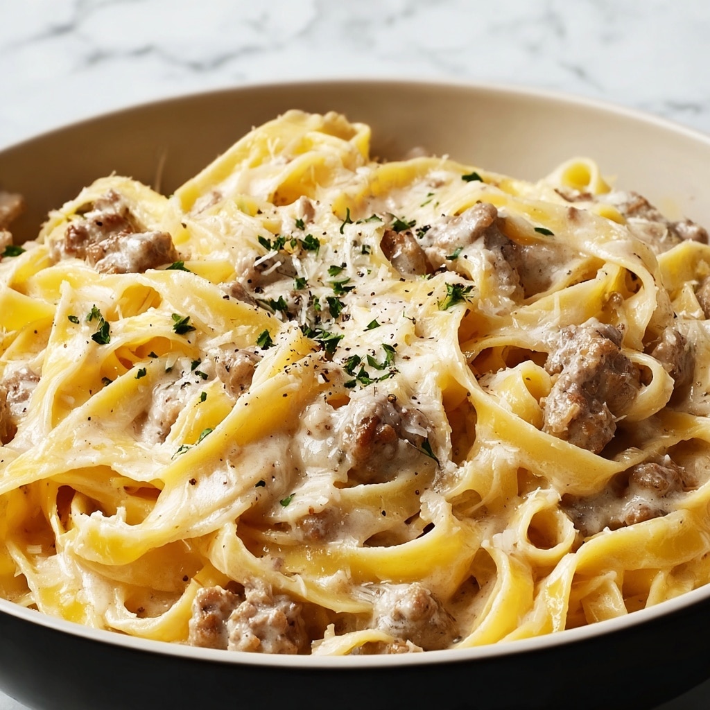 One-Pot Creamy Beef and Garlic Butter Pasta Recipe - Recipe Image