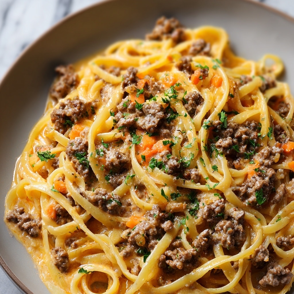 One-Pot Creamy Beef and Garlic Butter Pasta Recipe - Recipe Image
