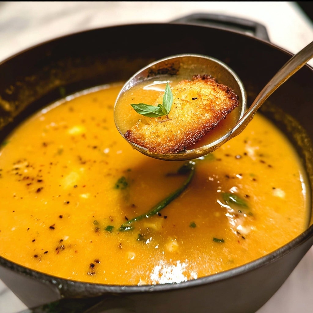 Creamy Pumpkin Soup with Grilled Cheese Croutons Recipe