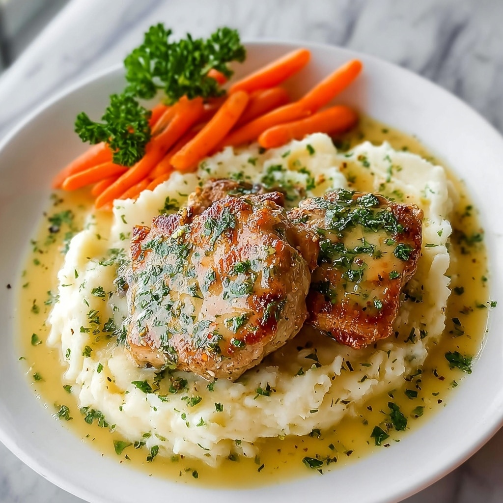 Creamy Herb Chicken Thighs with Carrots and Mashed Potatoes Recipe - Recipe Image