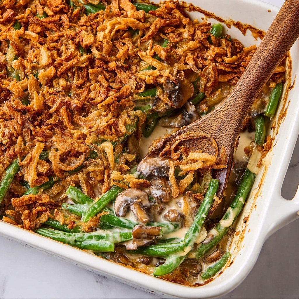 Green Bean Casserole with Mushroom Sauce and Crispy Fried Onions Recipe - Recipe Image