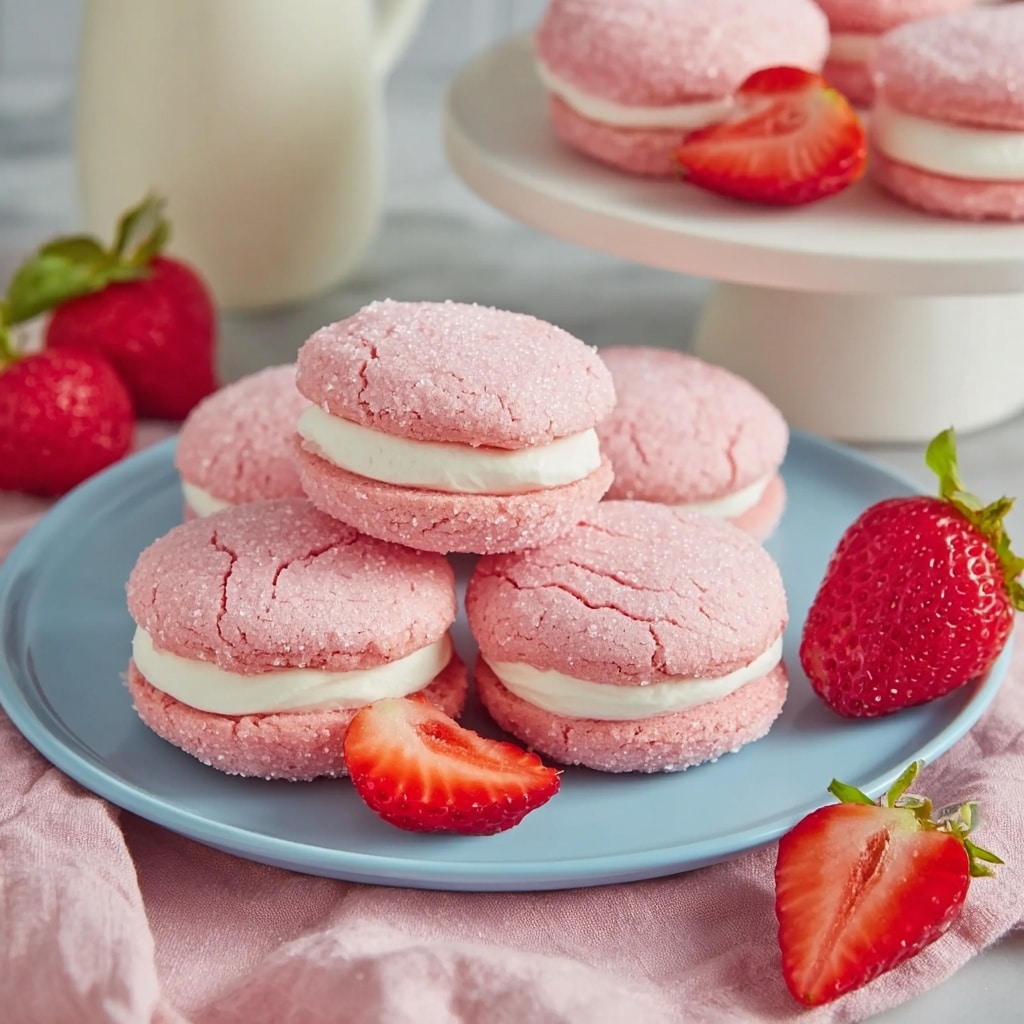 Strawberry Cake Mix Cookies with Creamy Buttercream Sandwiches Recipe - Recipe Image