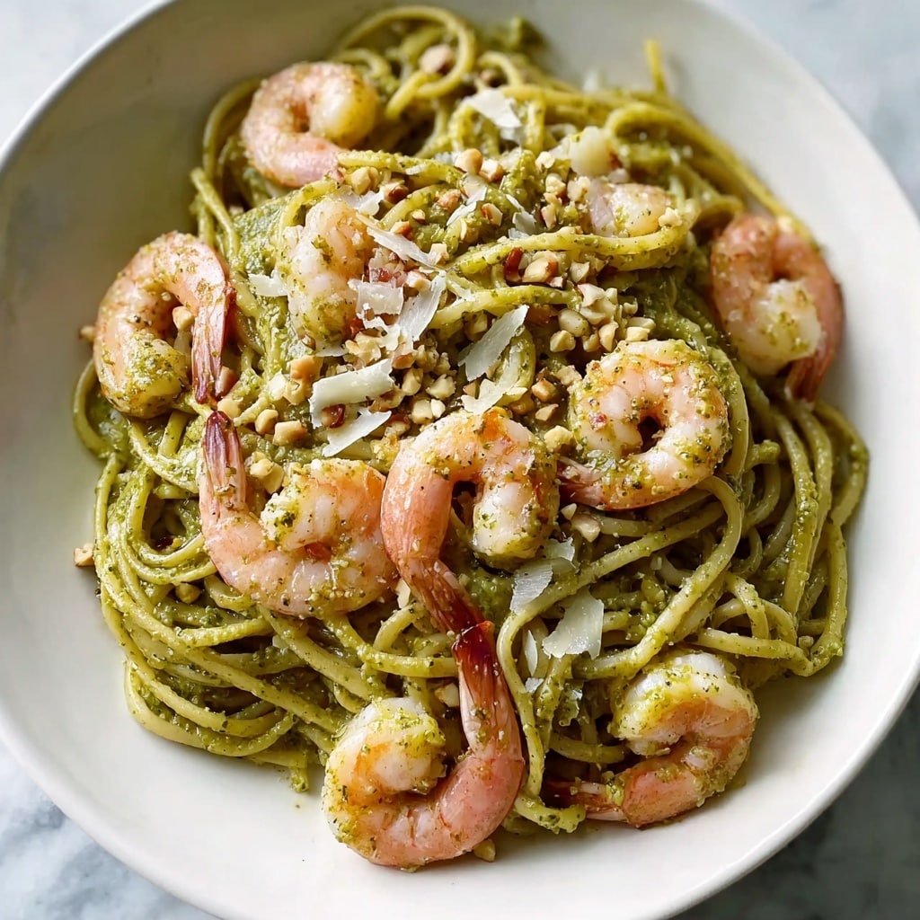 Easy & Creamy Pistachio Pesto Pasta with Shrimp Recipe - Recipe Image