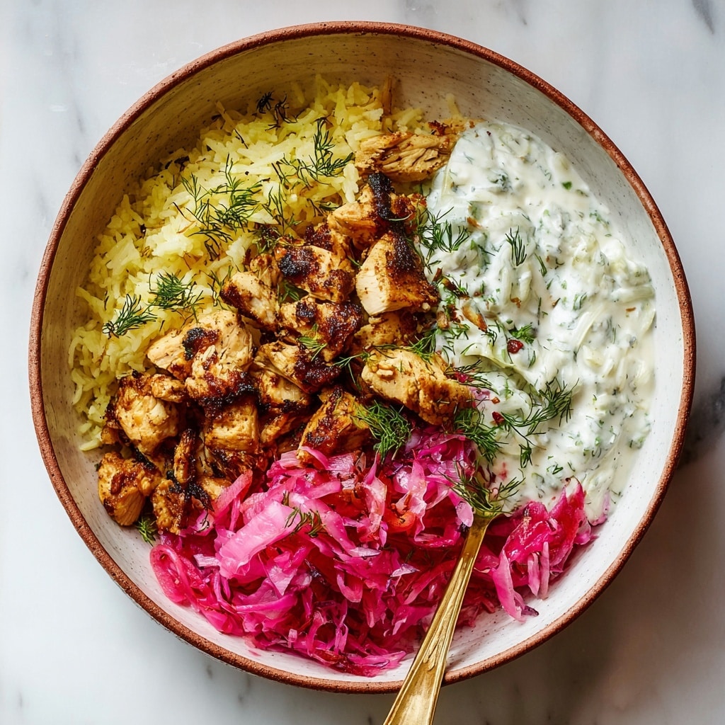 Chicken Shawarma with Lemon Rice and Feta Cucumber Sauce Recipe - Recipe Image