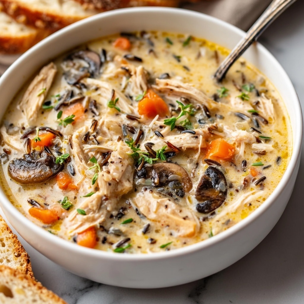 Creamy Mushroom Chicken and Wild Rice Soup Recipe - Recipe Image