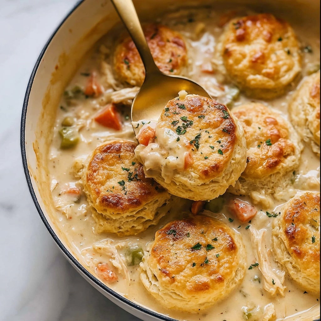 Skillet Chicken Pot Pie with Parmesan Herb Butter Biscuits Recipe - Recipe Image
