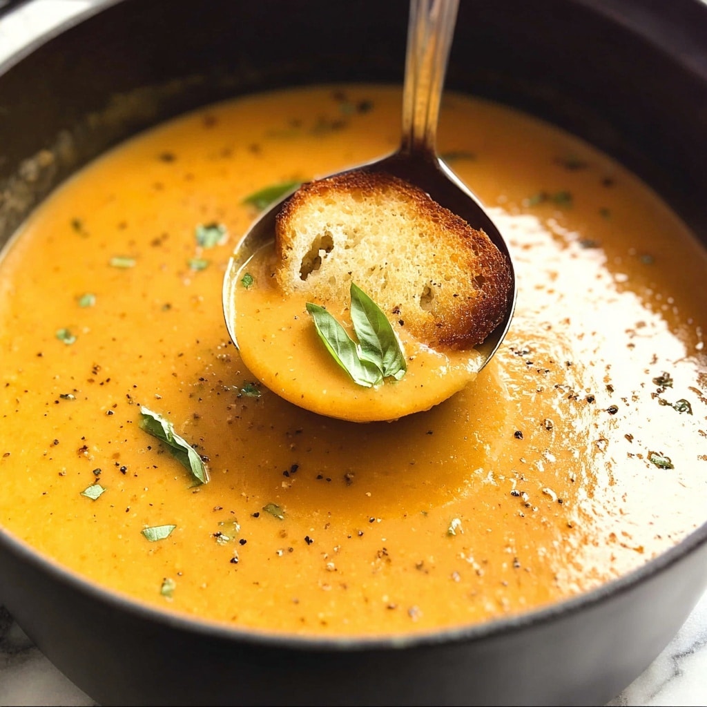 Creamy Pumpkin Soup with Grilled Cheese Croutons Recipe - Recipe Image