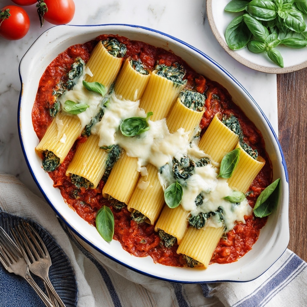 Spinach and Ricotta Stuffed Manicotti Recipe - Recipe Image