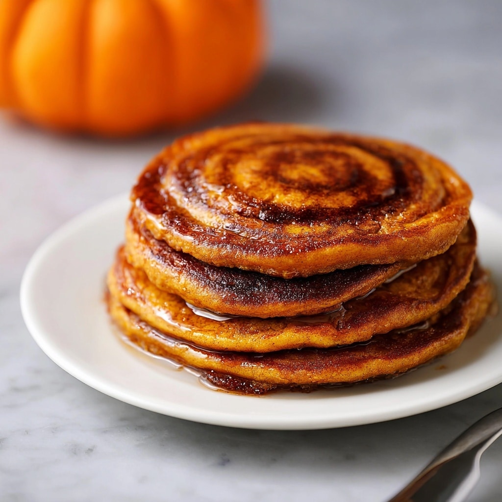 Pumpkin Cinnamon Roll Pancakes with Cream Cheese Glaze Recipe - Recipe Image