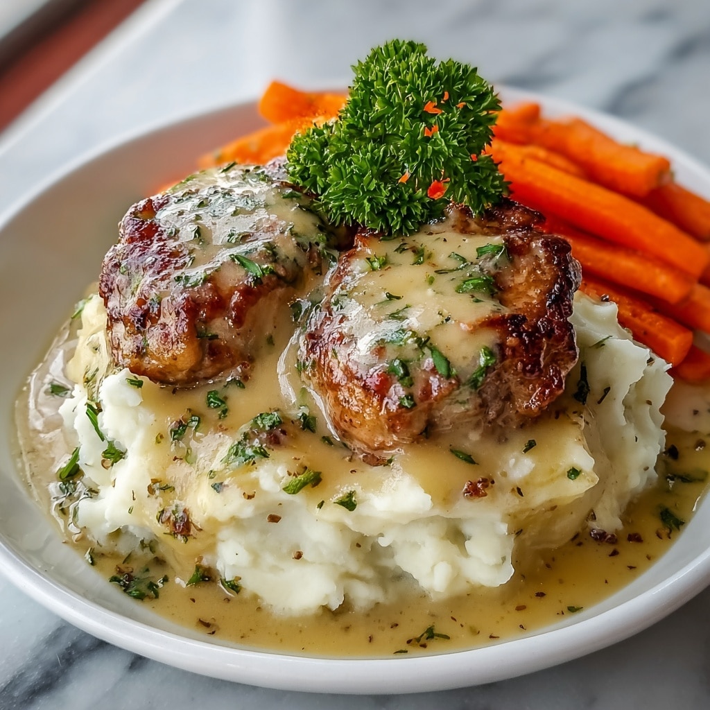 Creamy Herb Chicken Thighs with Carrots and Mashed Potatoes Recipe - Recipe Image