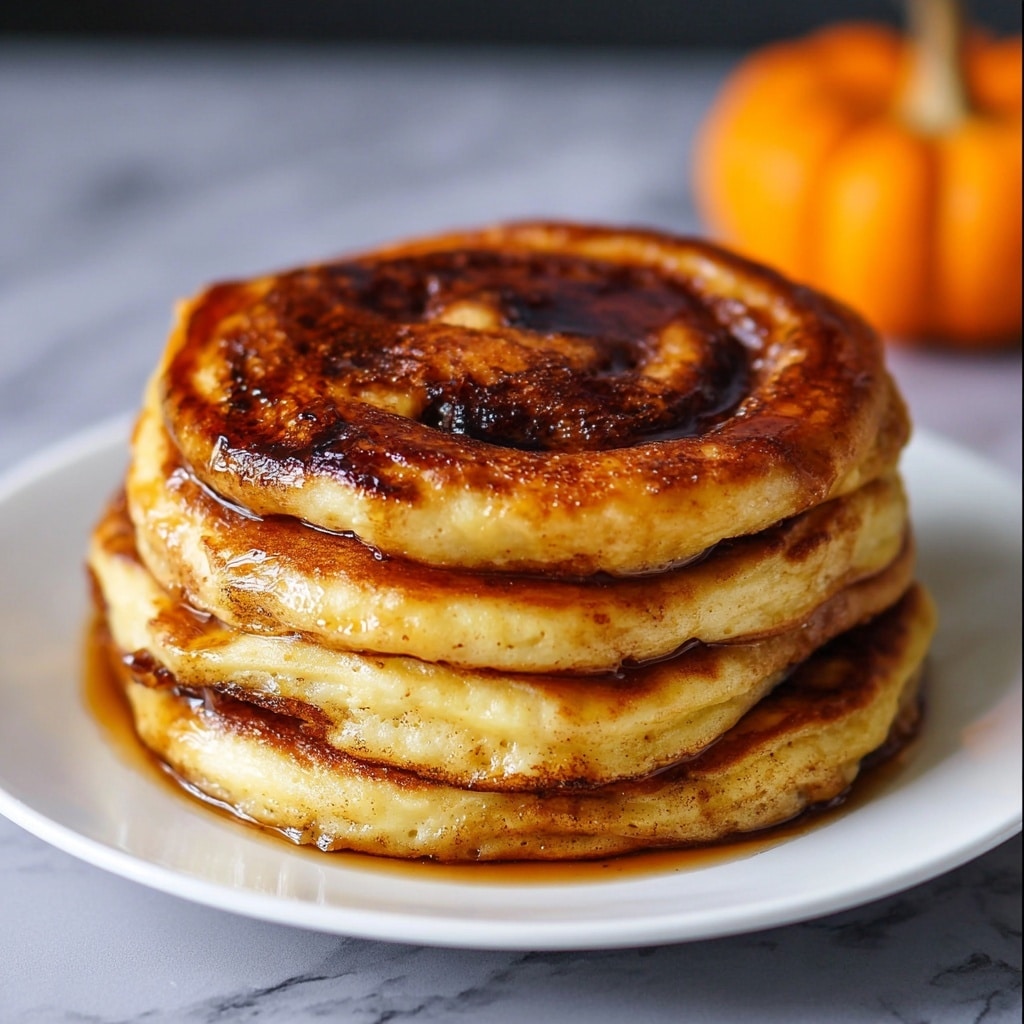 Pumpkin Cinnamon Roll Pancakes with Cream Cheese Glaze Recipe - Recipe Image