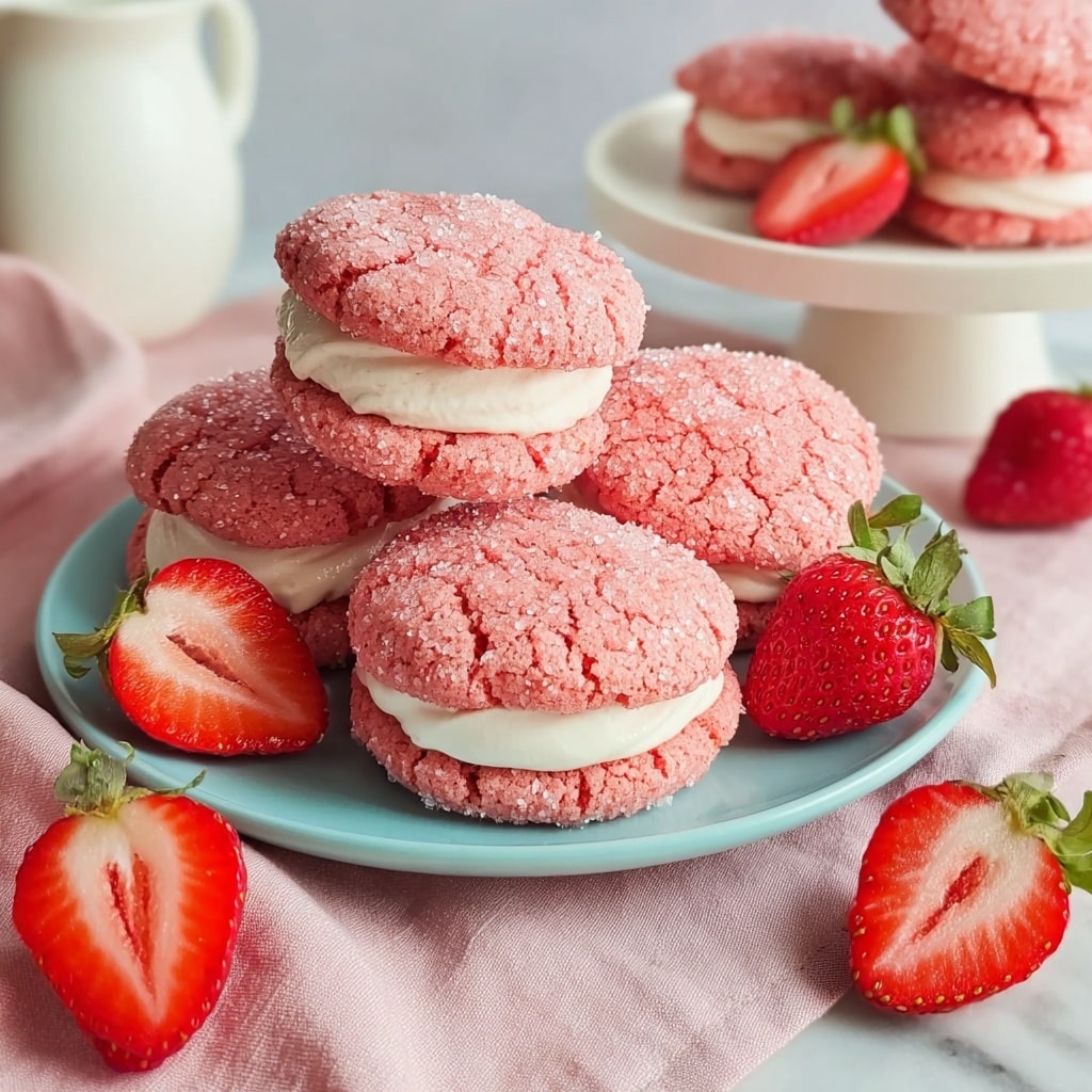 Strawberry Cake Mix Cookies with Creamy Buttercream Sandwiches Recipe - Recipe Image