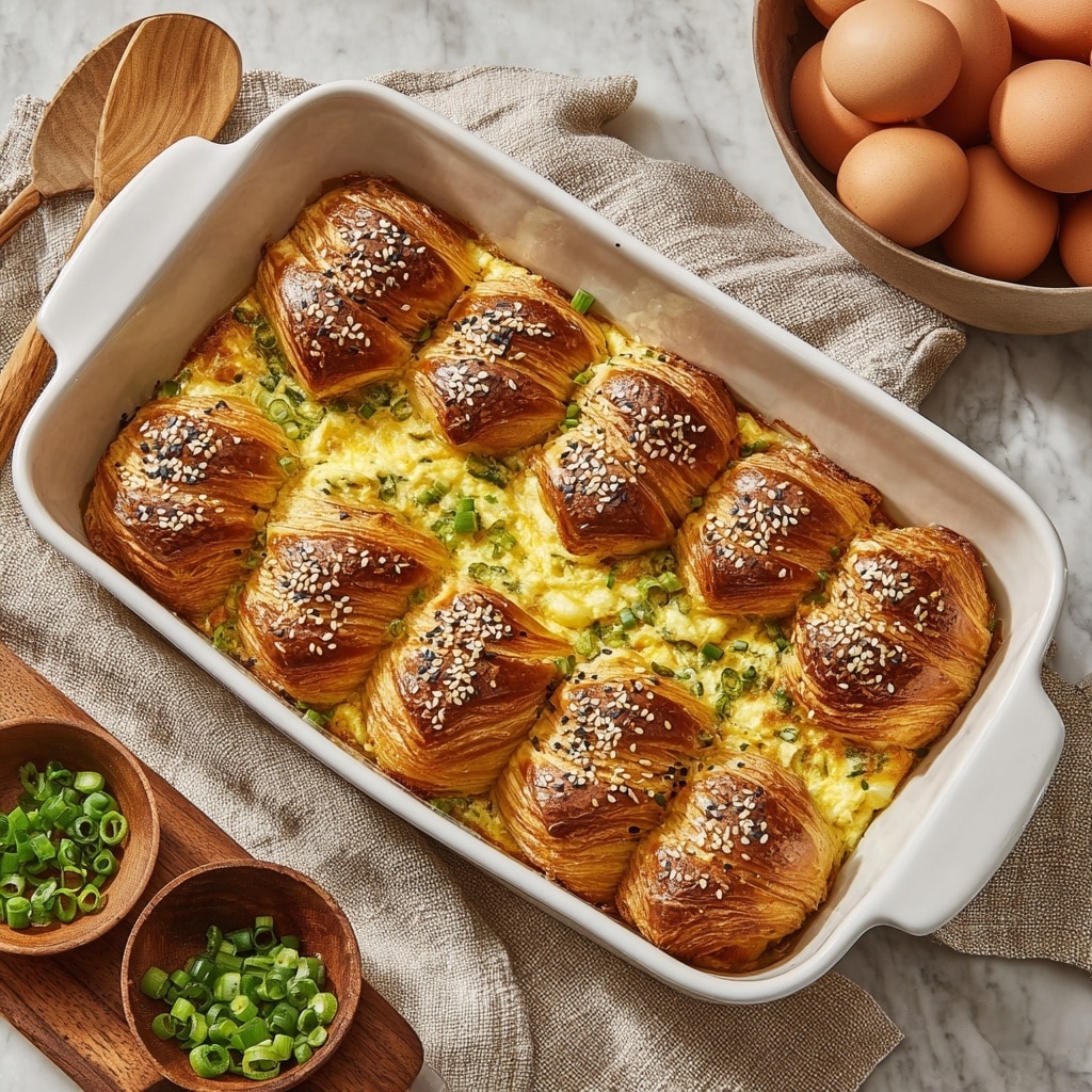 Croissant Breakfast Casserole with Sausage, Cream Cheese, and Green Onions Recipe - Recipe Image