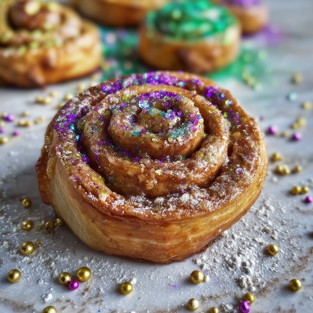 Easy Mardi Gras Cinnamon Rolls with Two Ingredient Dough Magic Recipe - Recipe Image