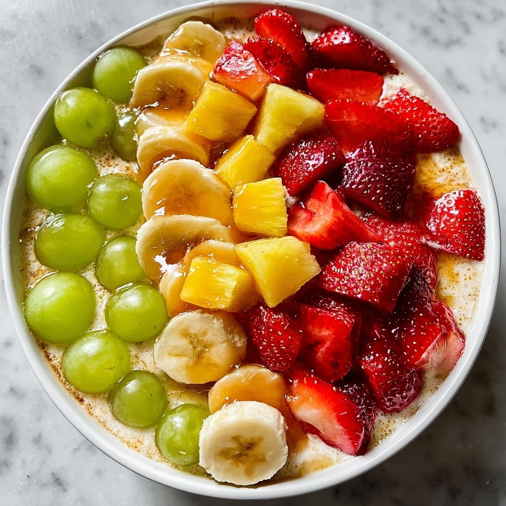 Cheesecake Fruit Salad with Cream Cheese and Caramel Drizzle Recipe - Recipe Image