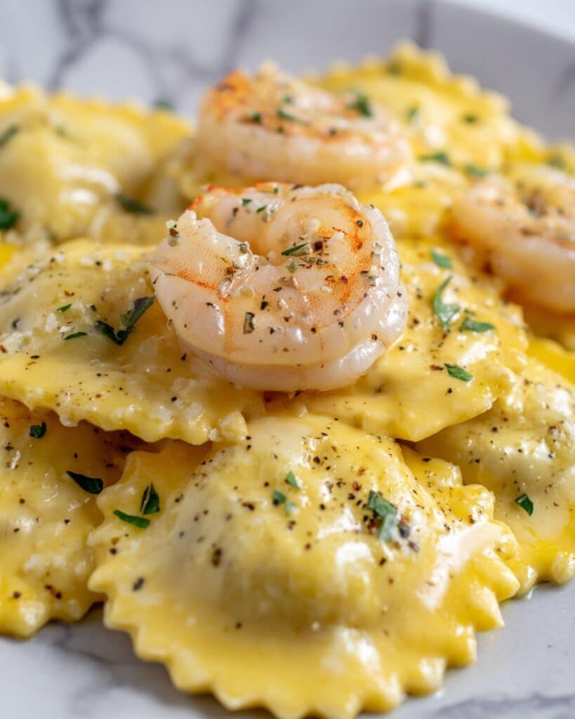 Shrimp Ravioli in Creamy Garlic Sauce Recipe