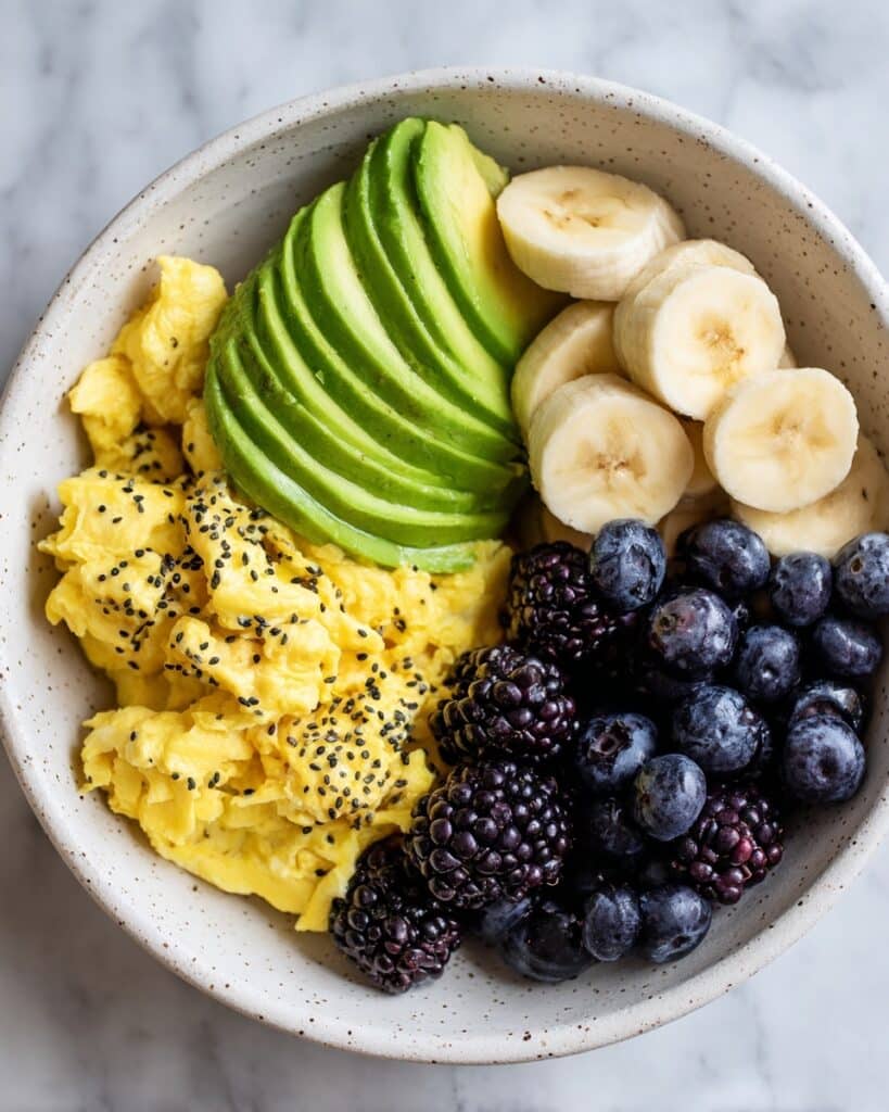 Power Breakfast Bowl with Scrambled Eggs, Avocado & Berries Recipe