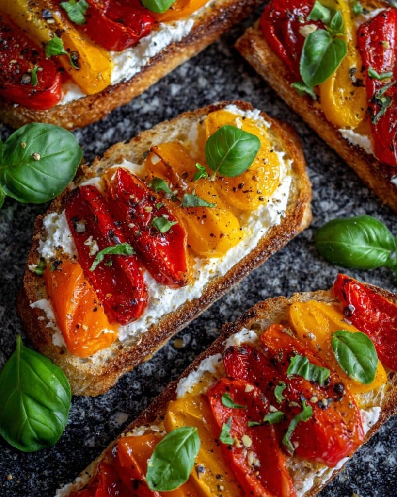 Roasted Red Pepper and Feta Bruschetta Recipe