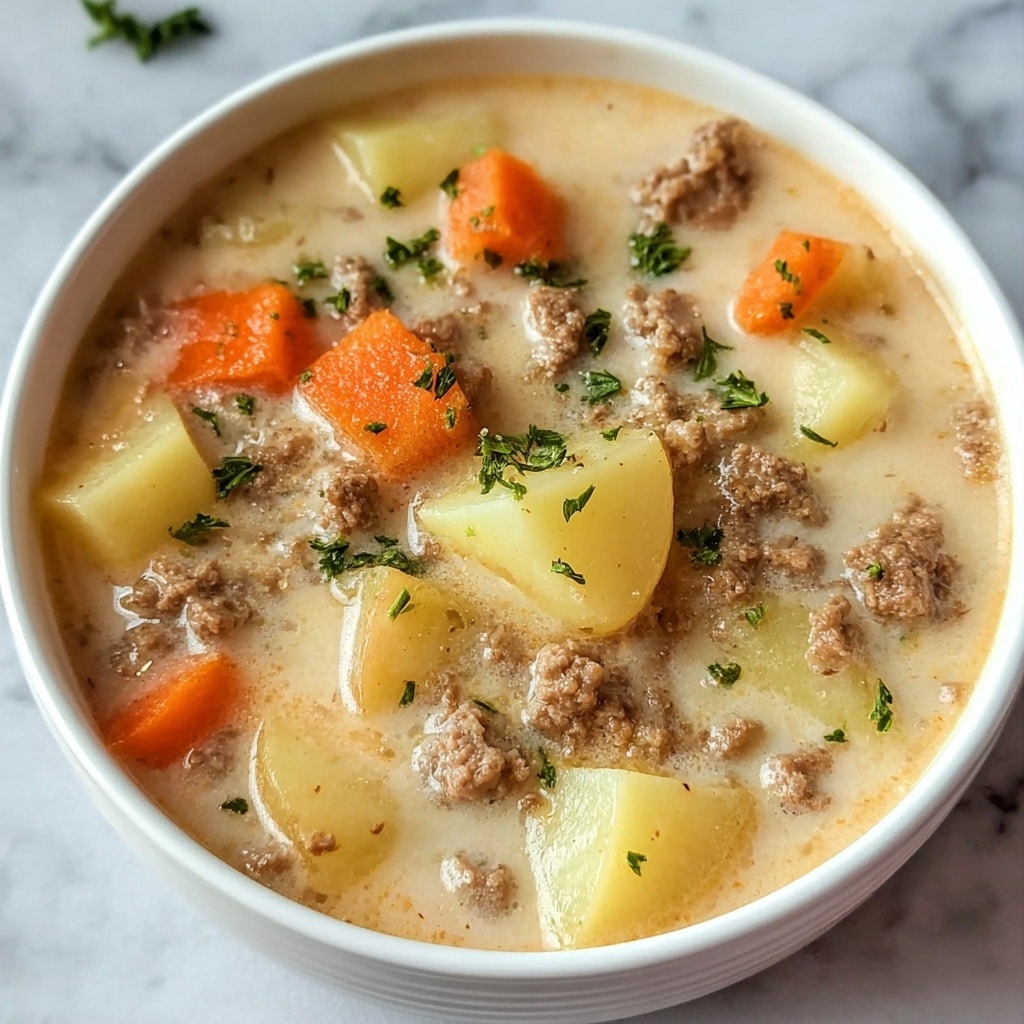 Creamy Crockpot Potato & Hamburger Soup Recipe