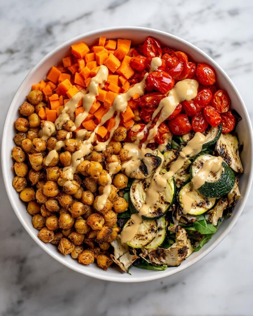 Roasted Vegetable & Chickpea Bowl with Tahini Dressing Recipe