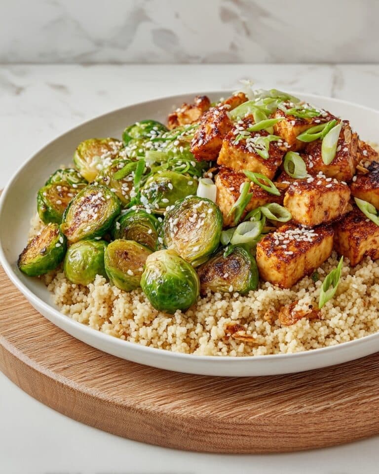 Roasted Brussels Sprouts and Crispy Tofu with Honey-Sesame Glaze Recipe
