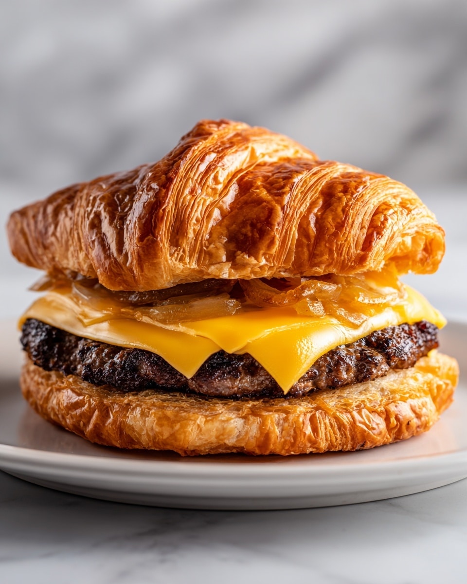 French Onion Croissant Burger Recipe - Recipe Image