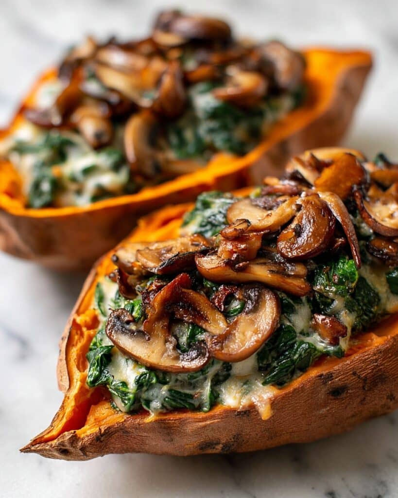 Creamy Mushroom and Spinach Stuffed Sweet Potatoes Recipe