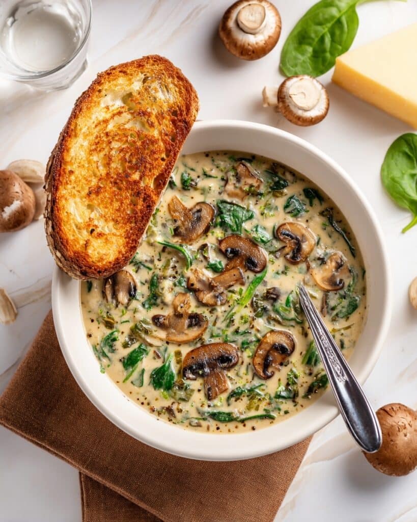 Creamy Parmesan Mushroom and Spinach Tortellini Soup Recipe