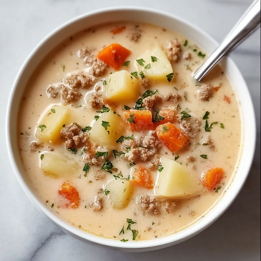 Creamy Crockpot Potato & Hamburger Soup Recipe - Recipe Image