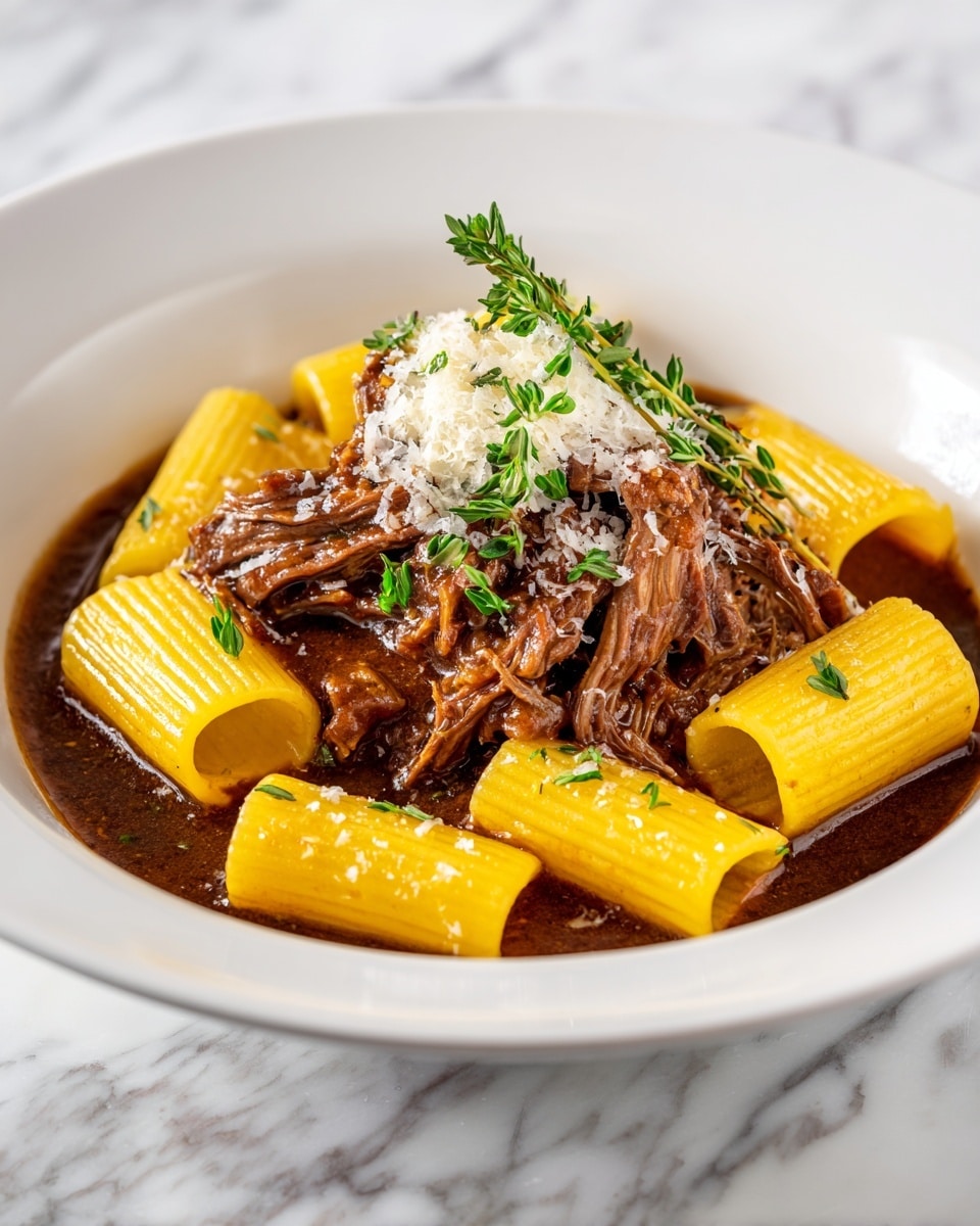 Slow Cooked Braised Beef Brisket Rigatoni with Tarragon Recipe - Recipe Image