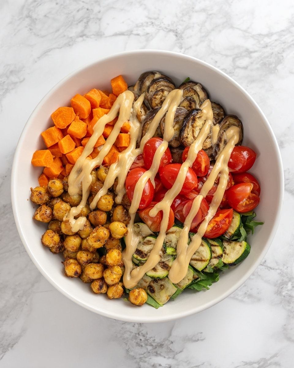 Roasted Vegetable & Chickpea Bowl with Tahini Dressing Recipe - Recipe Image