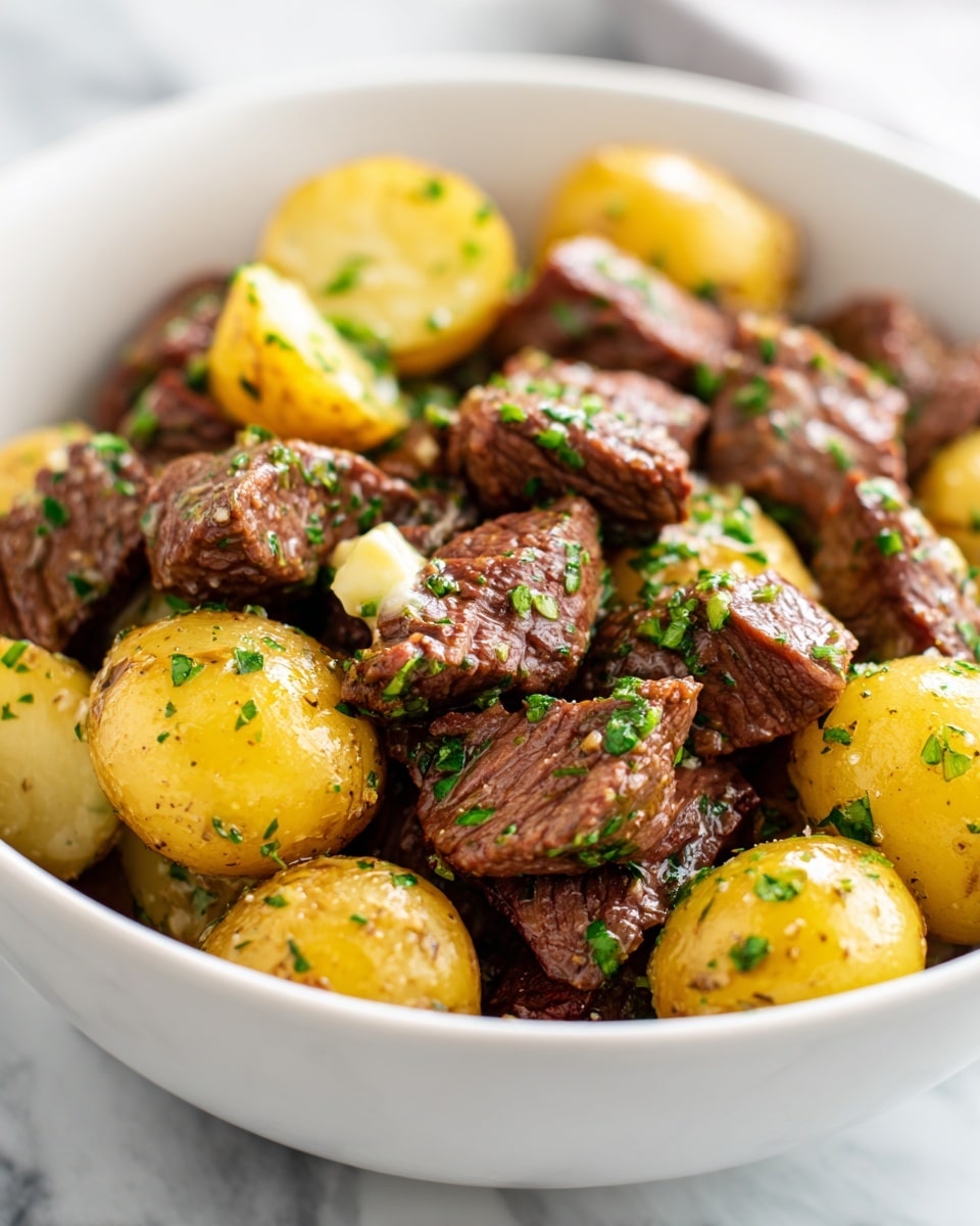 Slow Cooker Garlic Butter Beef Bites & Potatoes Recipe - Recipe Image