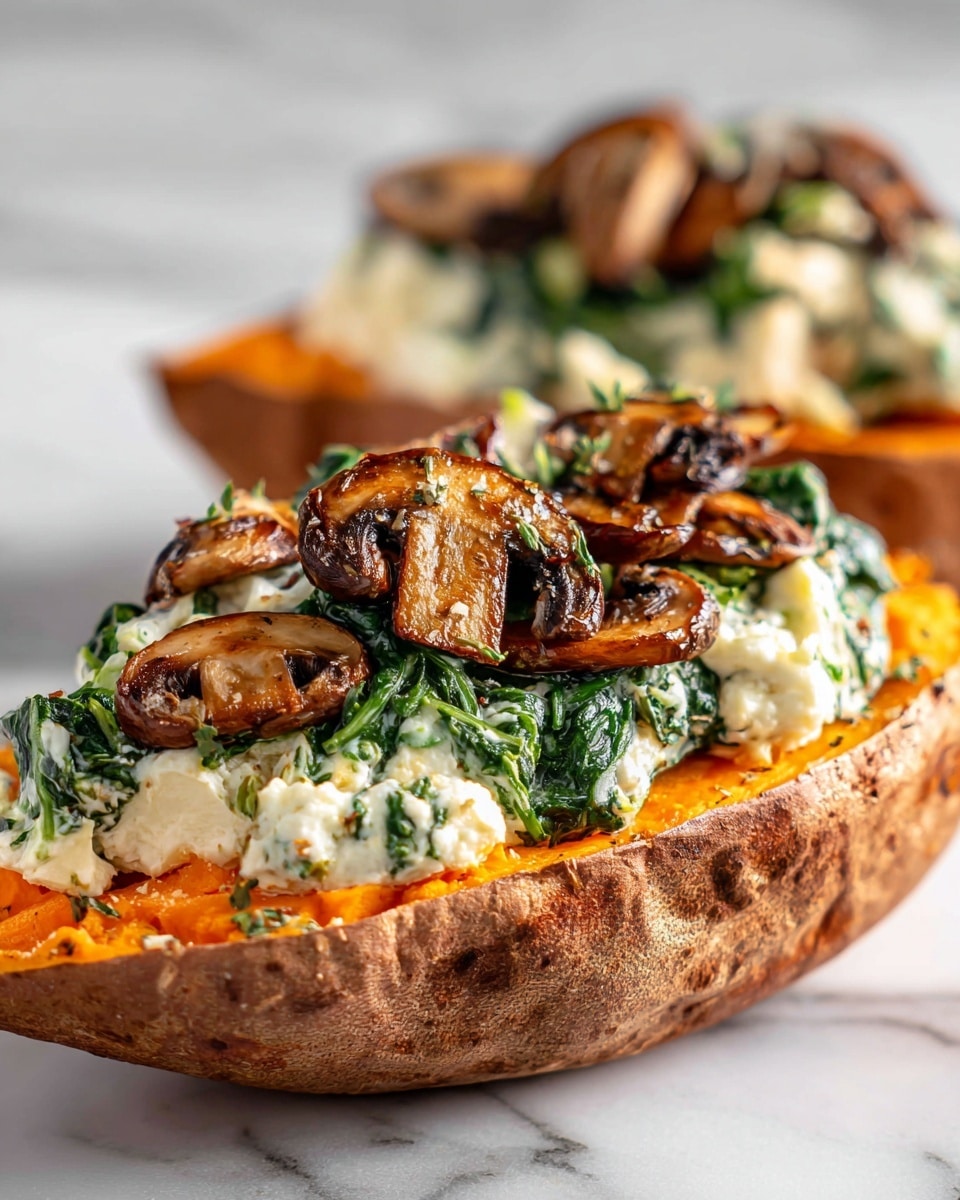 Creamy Mushroom and Spinach Stuffed Sweet Potatoes Recipe - Recipe Image