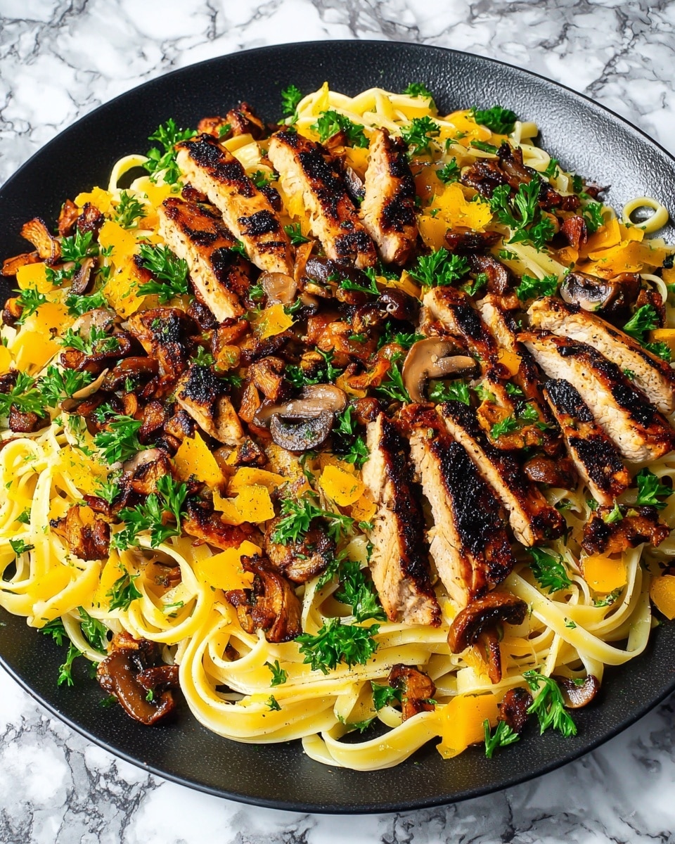 Garlic Butter Chicken Bites with Savory Creamy Parmesan Pasta Recipe - Recipe Image