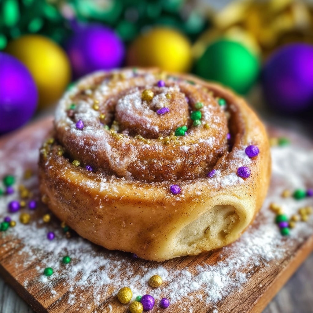 Easy Mardi Gras Cinnamon Rolls with Two-Ingredient Dough Recipe - Recipe Image