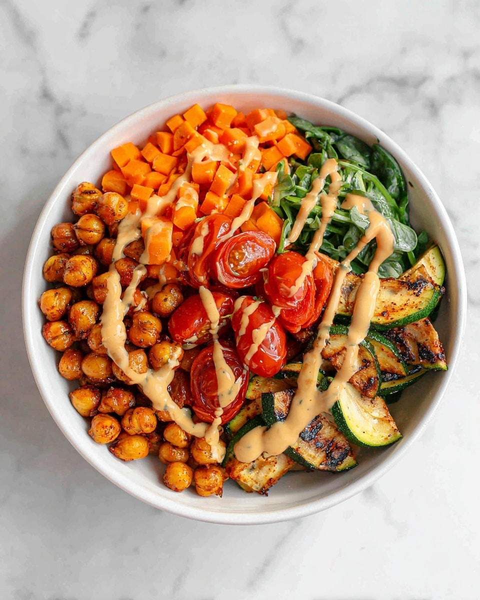 Roasted Vegetable & Chickpea Bowl with Tahini Dressing Recipe - Recipe Image