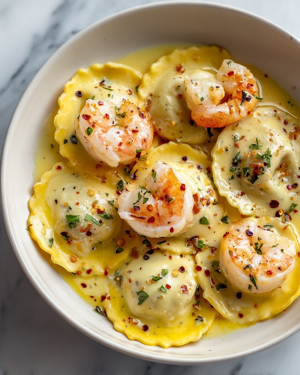 Shrimp Ravioli in Creamy Garlic Sauce Recipe - Recipe Image
