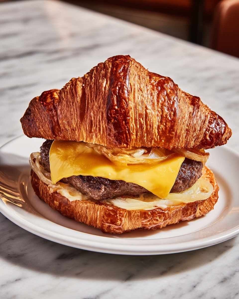 French Onion Croissant Burger Recipe - Recipe Image