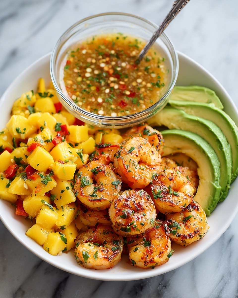 Grilled Shrimp Bowls with Mango Salsa, Avocado, and Lime-Chili Sauce Recipe - Recipe Image