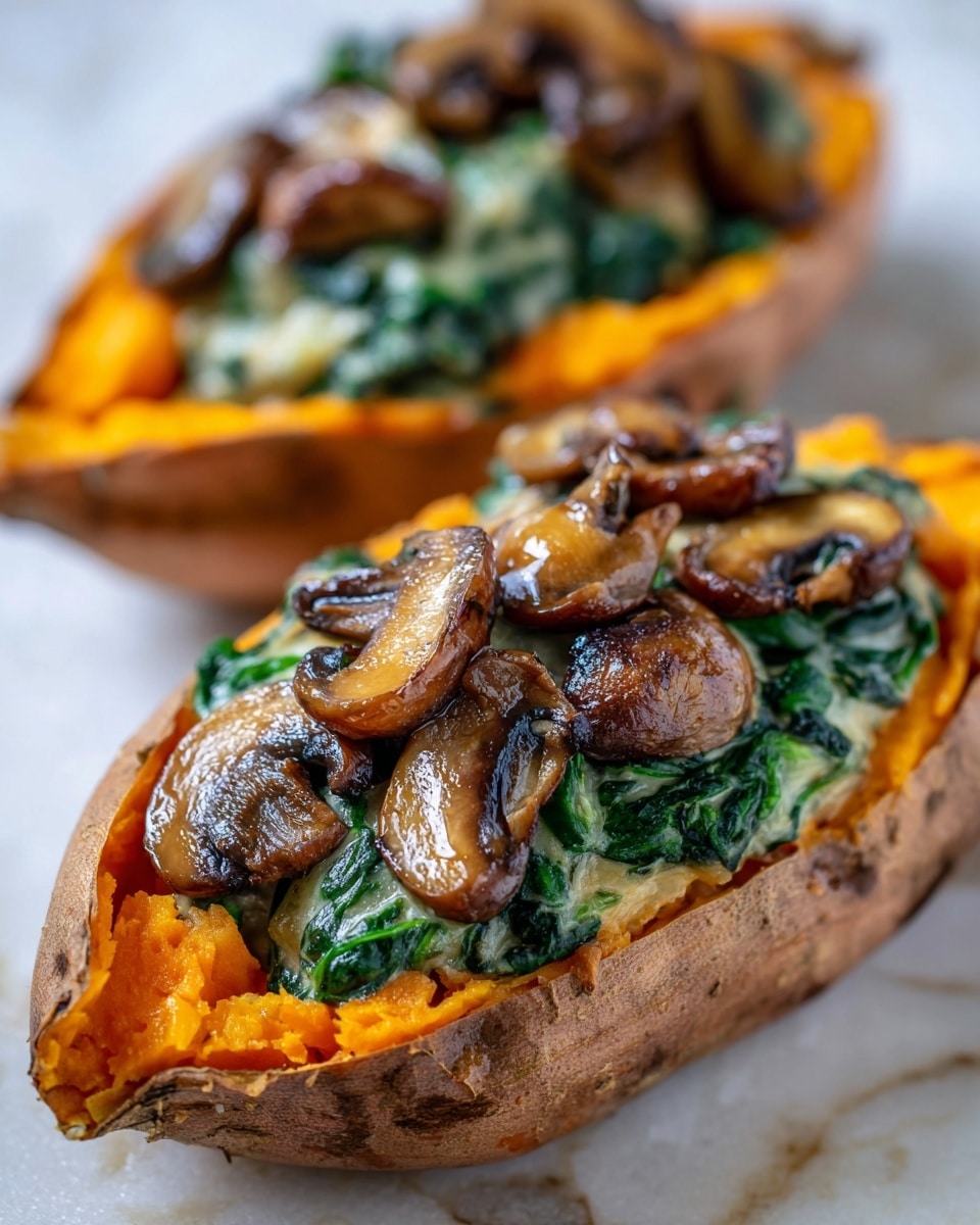 Creamy Mushroom and Spinach Stuffed Sweet Potatoes Recipe - Recipe Image