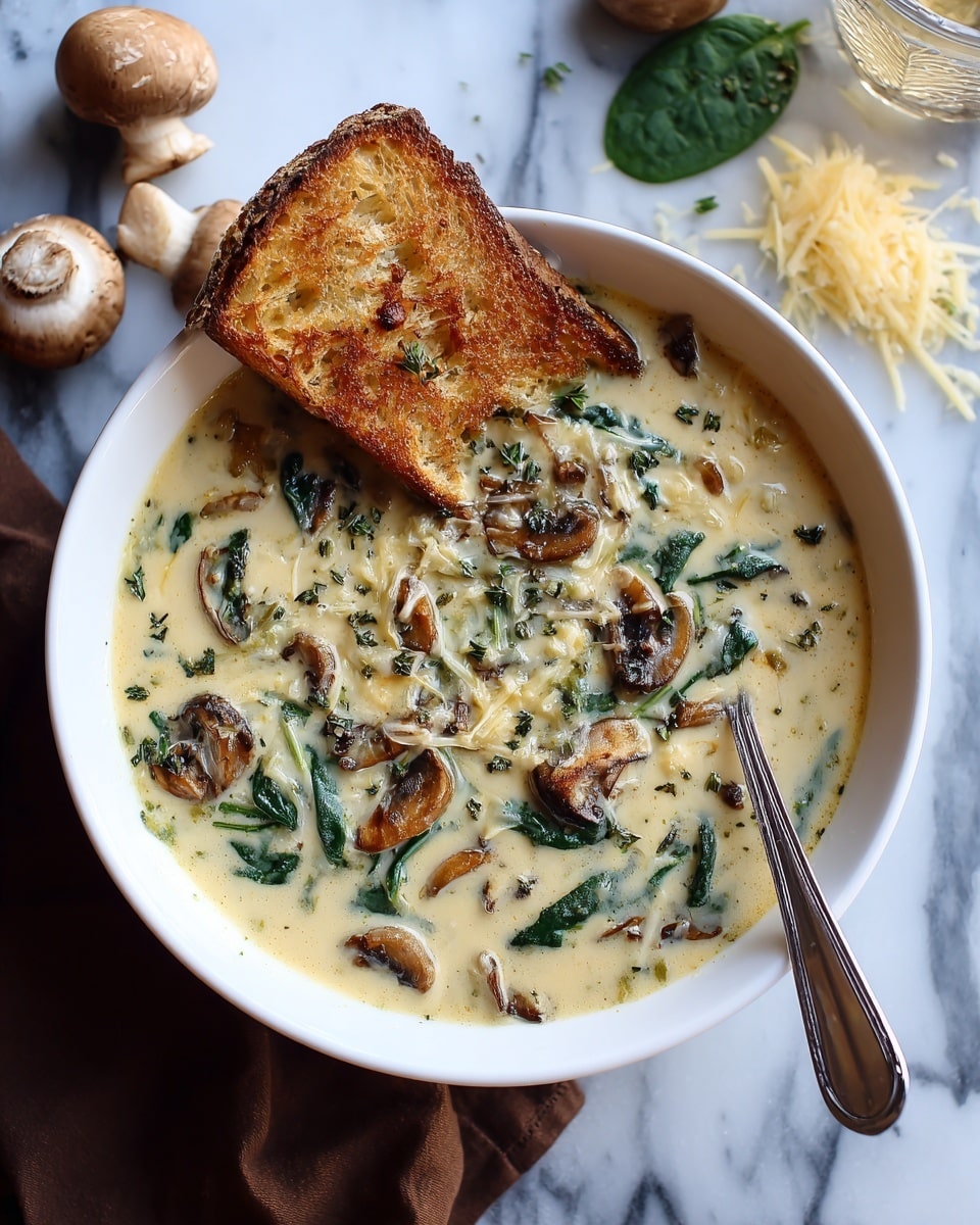 Creamy Parmesan Mushroom and Spinach Tortellini Soup Recipe - Recipe Image